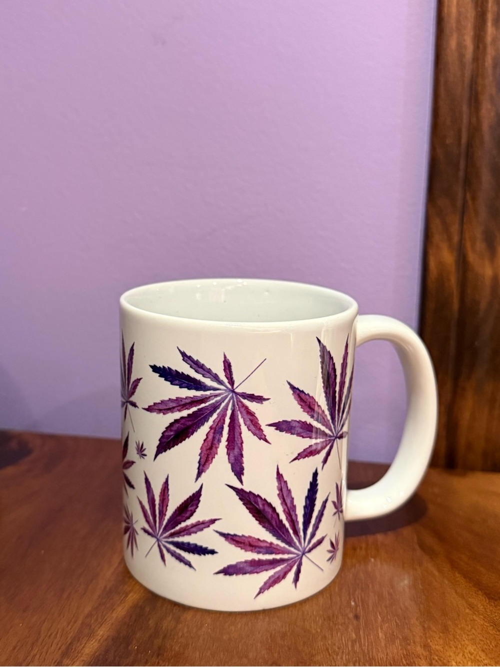 White Ceramic Mug with Purple Leaf Design - Home Dining